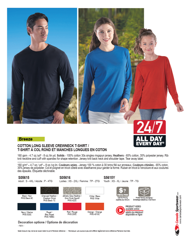 PRINTED Long Sleeves Crewneck T-shirt - Chandail col Rond à Manches Longues IMPRIMÉ